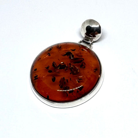 Round Amber Pendant in Sterling Silver