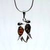 Bird Couple Pendant in Silver with Amber