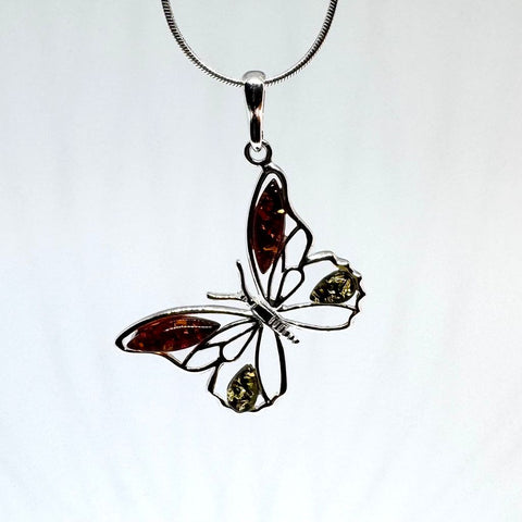 Butterfly Pendant in Silver with Amber