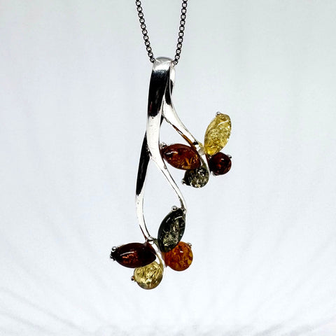 Amber and Silver Double Butterfly Pendant