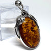 Large Amber Pendant with Silver Leaves
