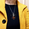 Amber and Silver Large Spider Pendant