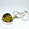 Green Amber Pendant in Silver