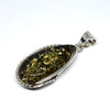 Elongated Green Amber Pendant in Silver