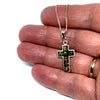 Green Amber Cross Pendant in Silver