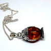 Amber Owl Pendant in Silver