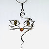 Cat's Face Silver Pendant with Amber