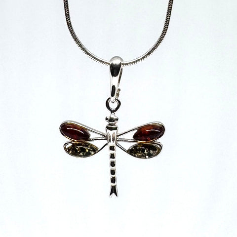 Dragonfly Pendant in Amber and Silver