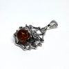 Amber and Silver Spider on Web Pendant