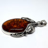Large Amber Pendant with Silver Leaves