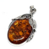 Large Amber Pendant with Silver Leaves