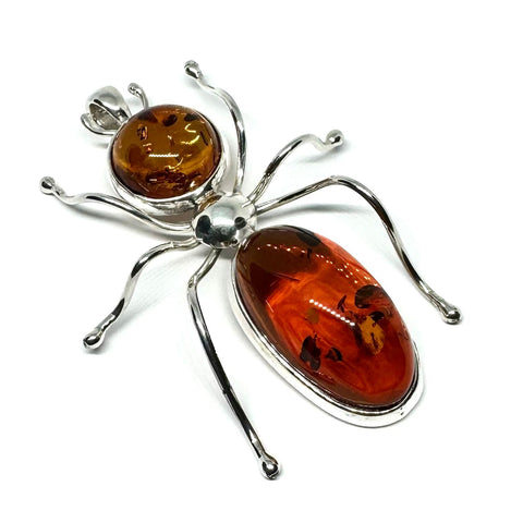 Ant Pendant in Silver and Amber