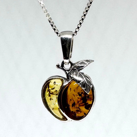 Baltic Amber and Silver Apple Pendant (cognac, green and citrine or cognac and citrine