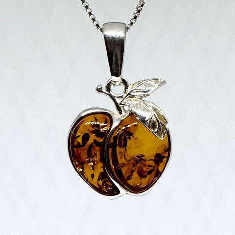 Baltic Amber and Silver Apple Pendant