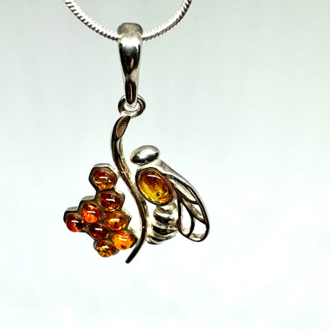 Honey and Bee Pendant in Silver and Amber