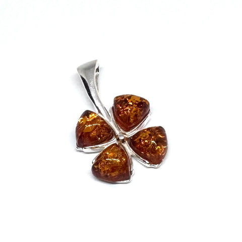 Four-Leaf Clover Lucky Pendant in Cognac, Green or Multicolour Amber