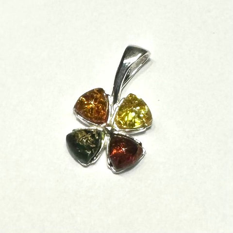 Four-Leaf Clover Lucky Pendant in Cognac, Green or Multicolour Amber