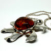 Amber and Silver Large Sun Pendant on Chain