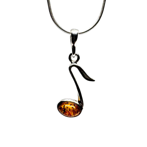 Musical Note Pendant in Silver with Amber