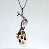 Peacock Pendant in Silver and Amber