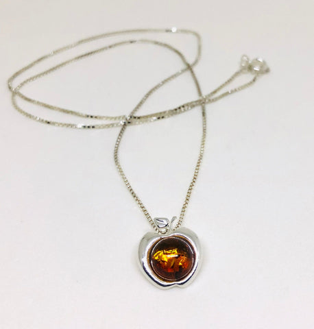 Baltic Amber and Silver Apple Pendant