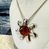 Amber and Silver Large Sun Pendant on Chain