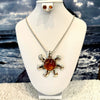 Amber and Silver Large Sun Pendant on Chain