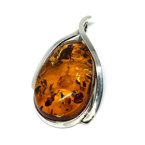 Large Baltic Amber Pendant in Silver Wishbone Setting