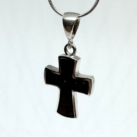 Silver Cross Pendant with Inlaid Amber