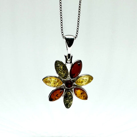 Daisy Pendant in Multicolour Amber