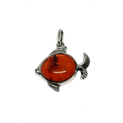 Amber and Silver Fish Pendant
