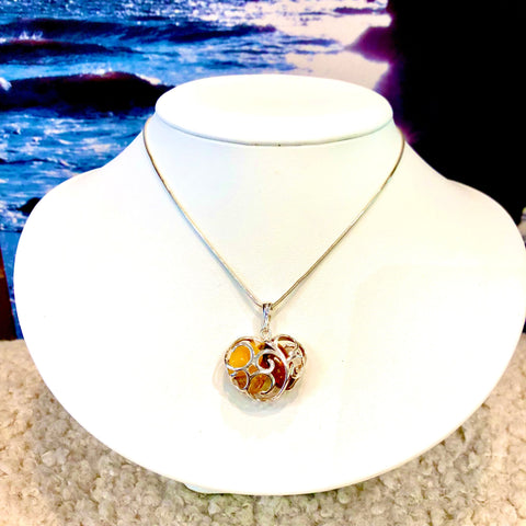Silver Heart with Amber Stones Inside