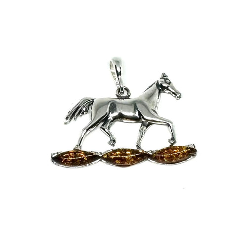 Amber and Silver Horse Pendant