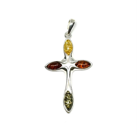 Multicolour Amber Cross Pendant