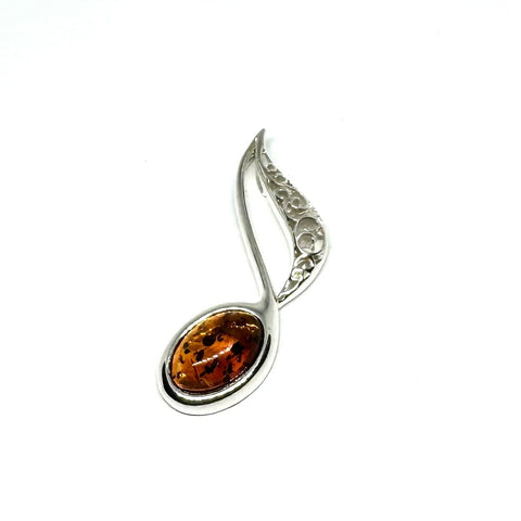 Musical Note Pendant in Silver and Amber