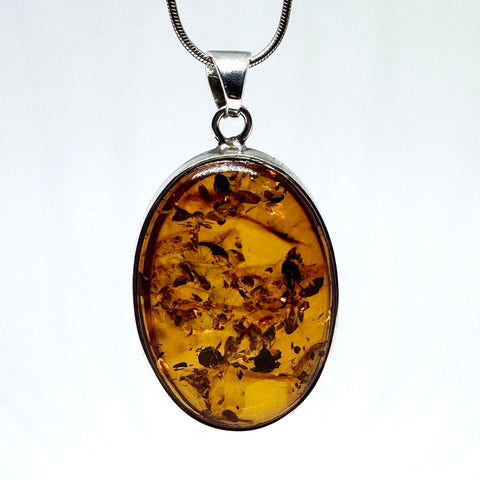 Simple Amber Pendant in Silver