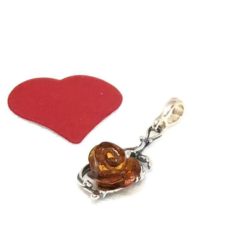 Rose Pendant in Amber and Oxidized Silver