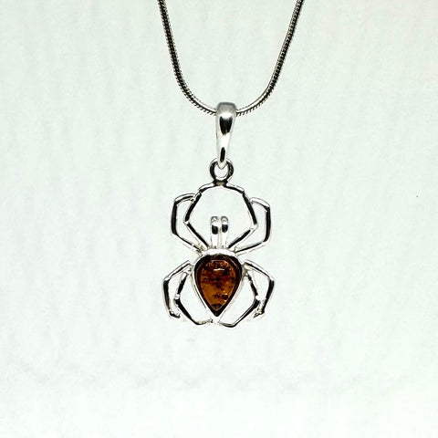 Amber and Silver Spider Pendant