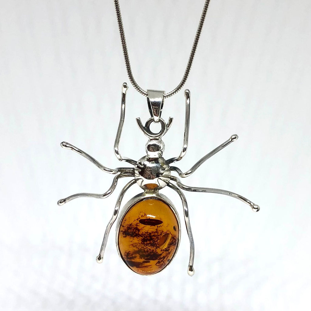 Spider Pendant in Silver with Baltic Amber – The Amber Room