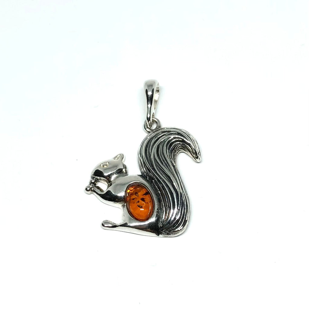 Amber and Silver Squirrel Pendant