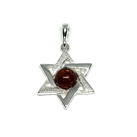 Star of David Pendant in Silver wit Amber
