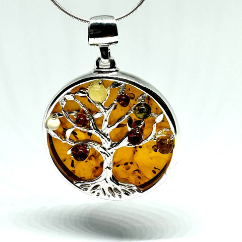 Amber Pendant with Silver "Tree of Life" Theme (Large)