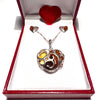 Set of Silver Heart with Amber Stones on Chain and Silver Studs with Amber