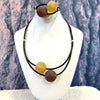 Two Amber Balls on Leather Necklace in Mat with Matching Bracelet (cognac & citrine)