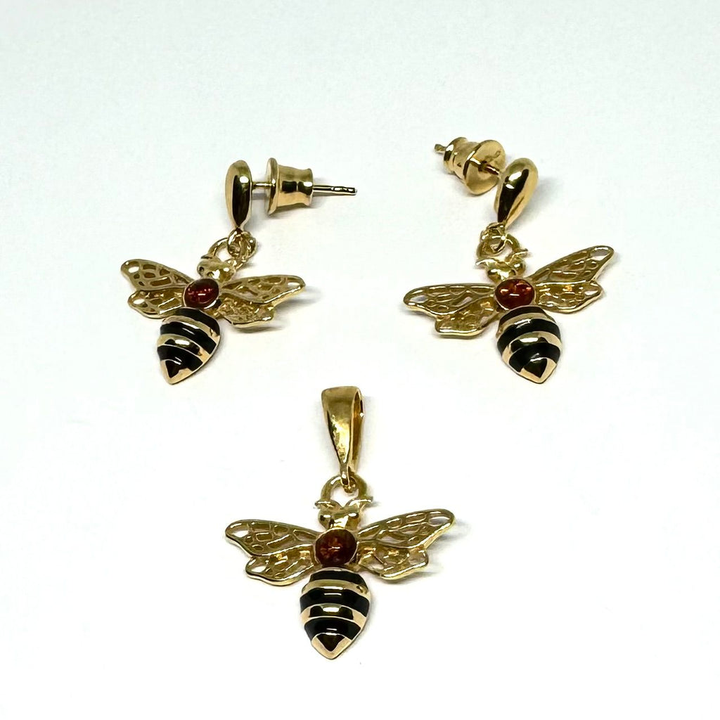 Honey Bee Set of Earrings and Pendant (gold plated)
