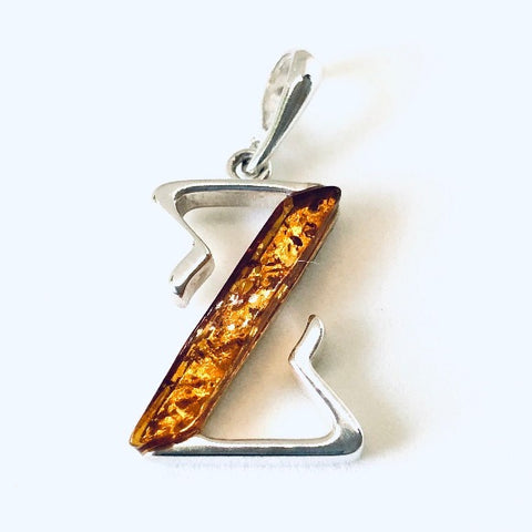 Amber and Silver Pendant - Initial "Z"