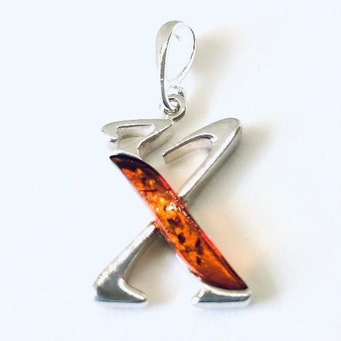 Amber and Silver Pendant - Initial "X"