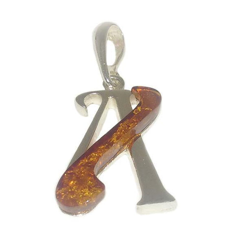 Amber and Silver Pendant - Initial "A"
