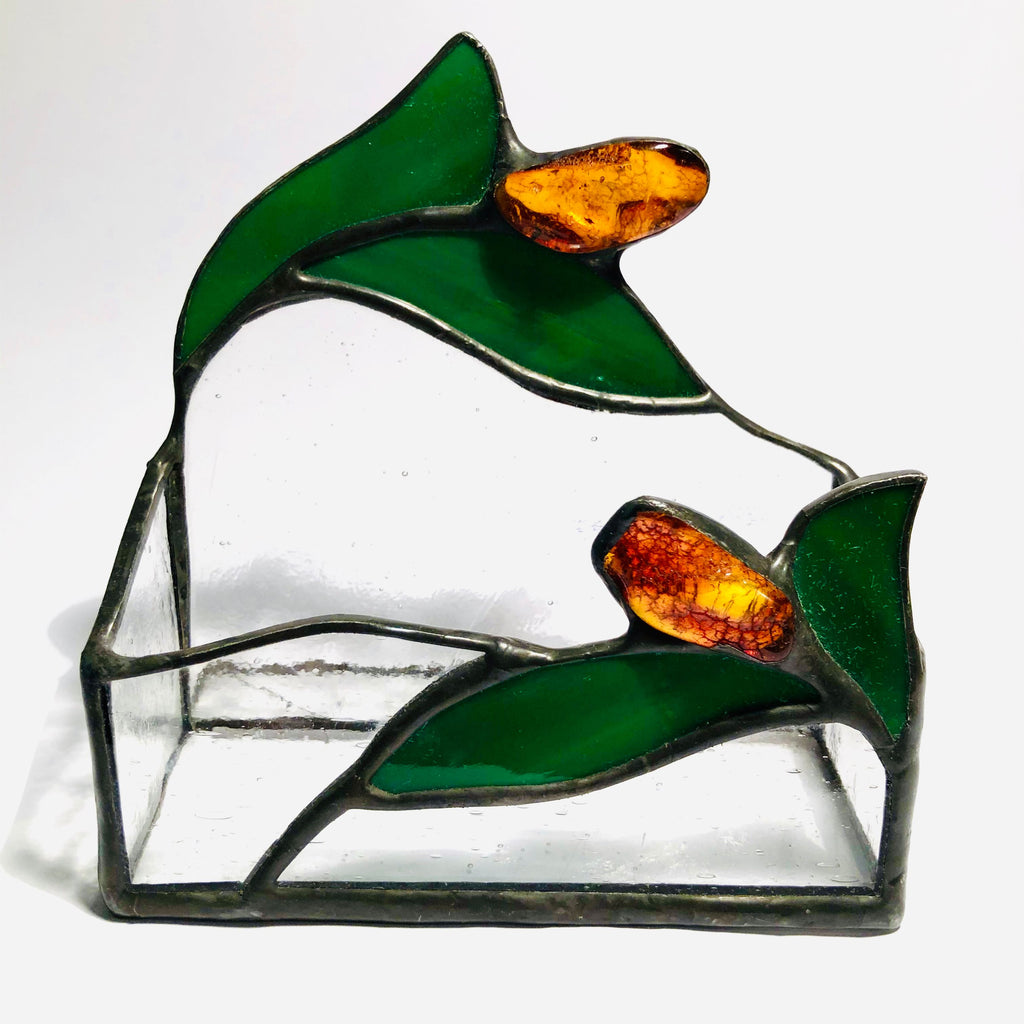 Stained Glass Business Cards Holder with Amber