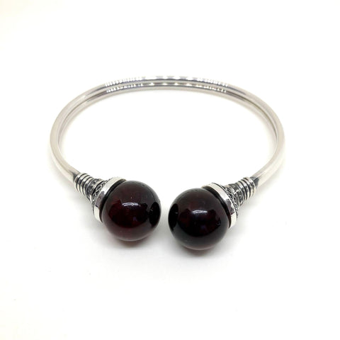 Amber and Silver Two Balls Bracelet in Cherry, Cognac or Butter Colour